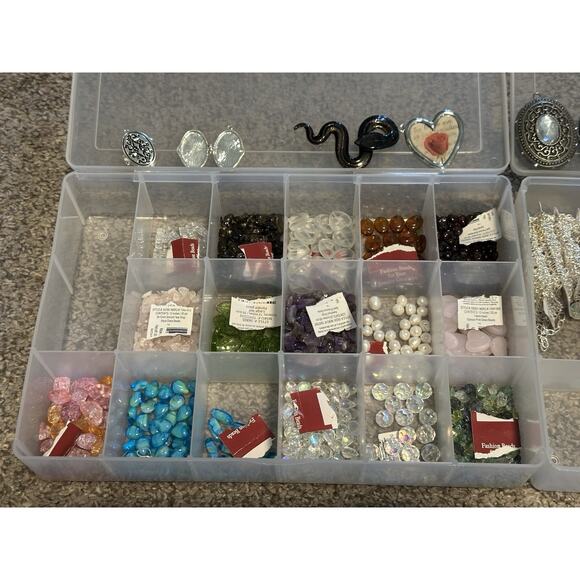 Bead Jewelry Making Lot Mixed Glass Stone Charms Metal Plastic Misc With Cases - Picture 2 of 8